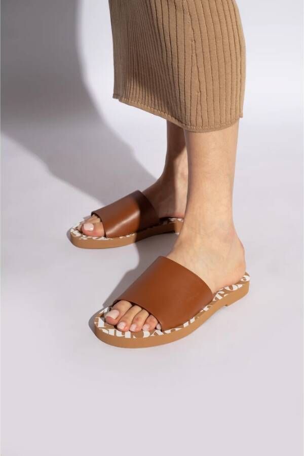 See by Chloé Leren slippers met logo Brown Dames