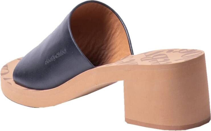 See by Chloé Essie Mule Zwarte Leren Hakken Sandaal Zwart Dames