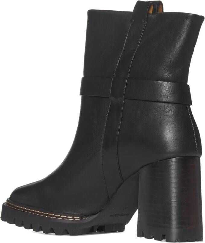 See by Chloé Zwarte Leren Enkellaarzen met Metalen Hardware