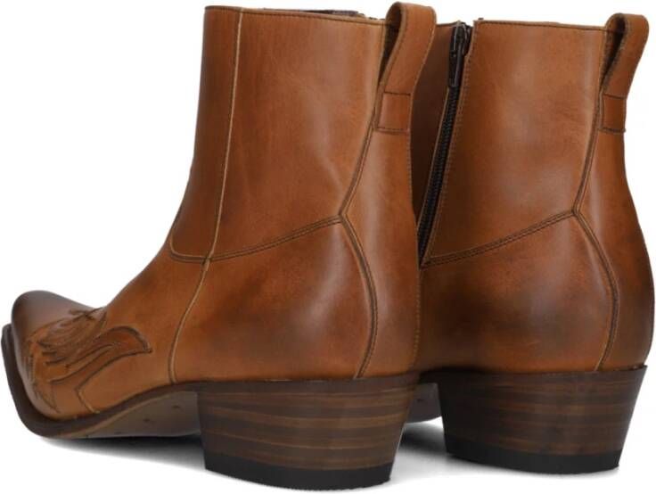 Sendra Bruine leren cowboylaarzen met vlammenpatroon