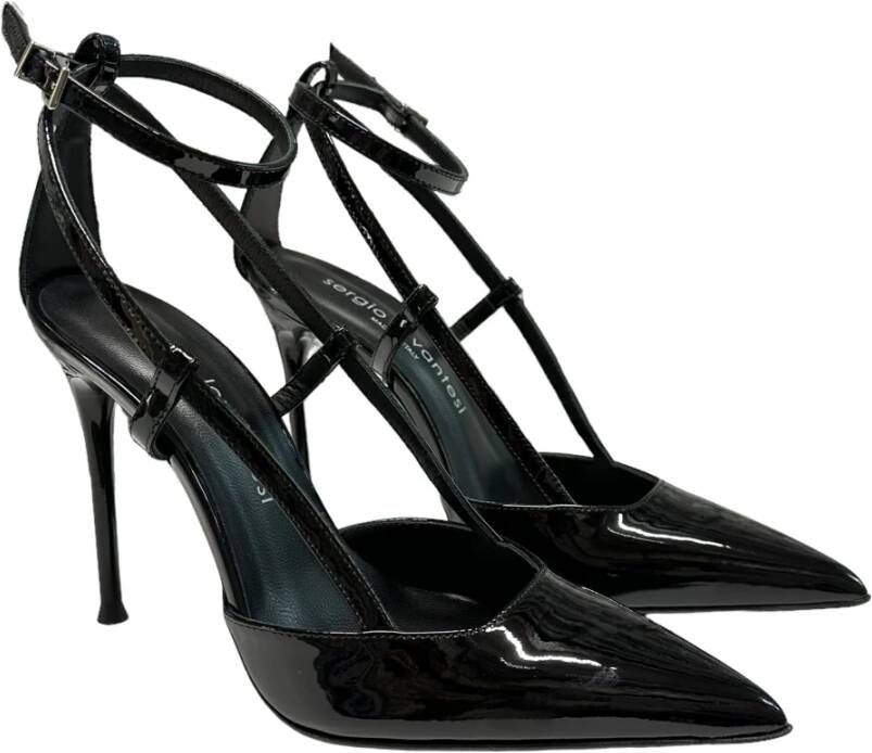 Sergio Levantesi Enkelband Lakleren Stiletto Sandalen Black Dames