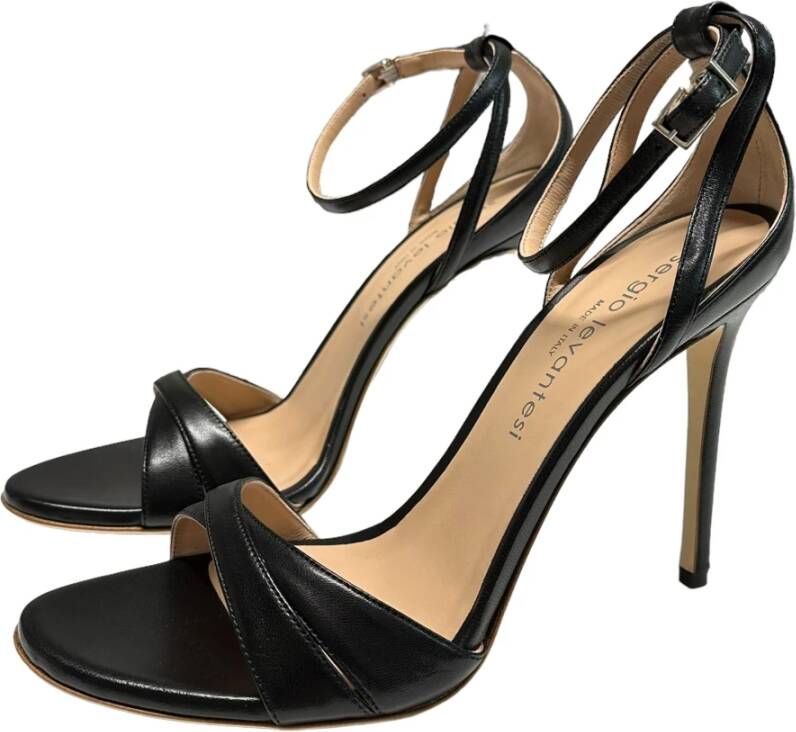 Sergio Levantesi Enkelband Leren Sandalen 11cm Hak Black Dames