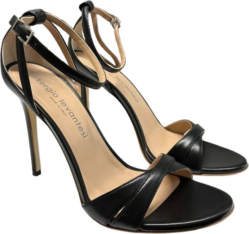 Sergio Levantesi Enkelband Leren Sandalen 11cm Hak Black Dames
