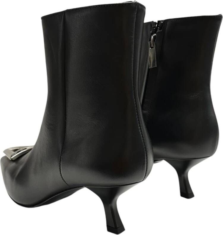 Sergio Levantesi Leren enkellaarzen met zilveren accessoire Black Dames