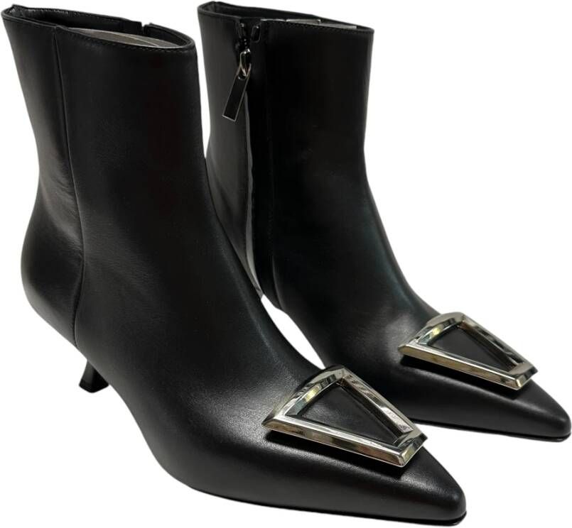 Sergio Levantesi Leren enkellaarzen met zilveren accessoire Black Dames