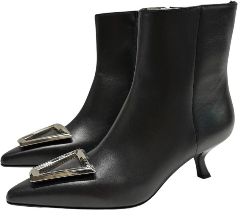 Sergio Levantesi Leren enkellaarzen met zilveren accessoire Black Dames