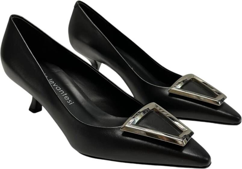 Sergio Levantesi Leren pumps met hoge hak en zilveren accent Black Dames