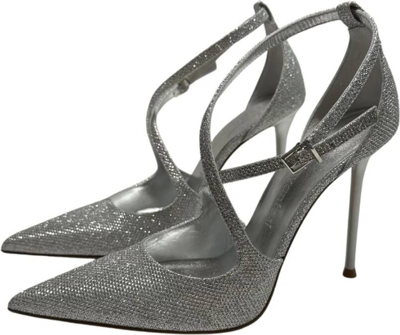 Sergio Levantesi Zilveren stoffen hoge hakken met enkelband Gray Dames