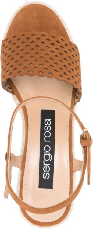 Sergio Rossi Bruine Jute Platform Sandalen met Enkelband