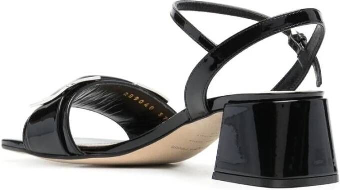 Sergio Rossi Zwarte Leren Middelhak Sandalen Black Dames