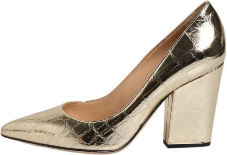 Sergio Rossi Gouden Leren Blokhakken Schoenen