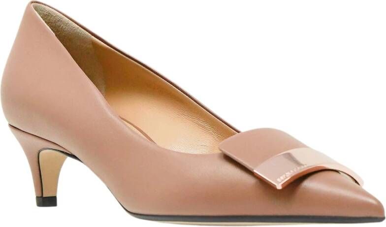 Sergio Rossi Beige Leren Decollete met 3cm Hak Beige Dames