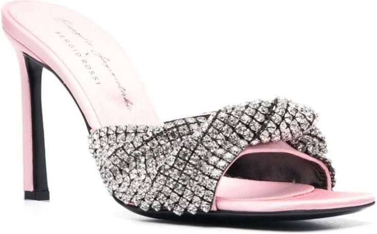 Sergio Rossi Rose Pink Crystal Mules Grijs Dames