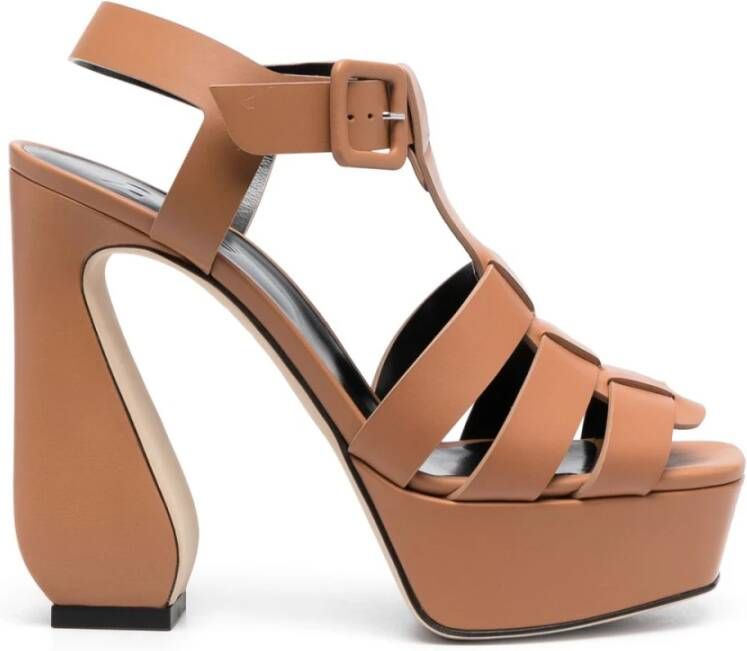 Sergio Rossi Gekooide Leren Hoge Hak Sandalen Bruin Dames