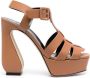Sergio Rossi Gekooide Leren Hoge Hak Sandalen Bruin Dames - Thumbnail 5