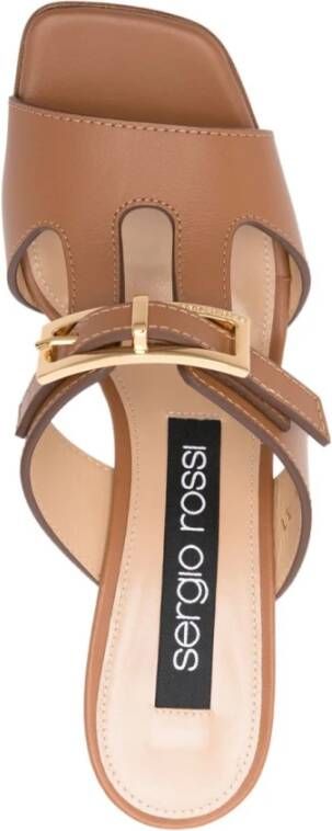 Sergio Rossi Kameelbruine leren sandalen met uitsparingen