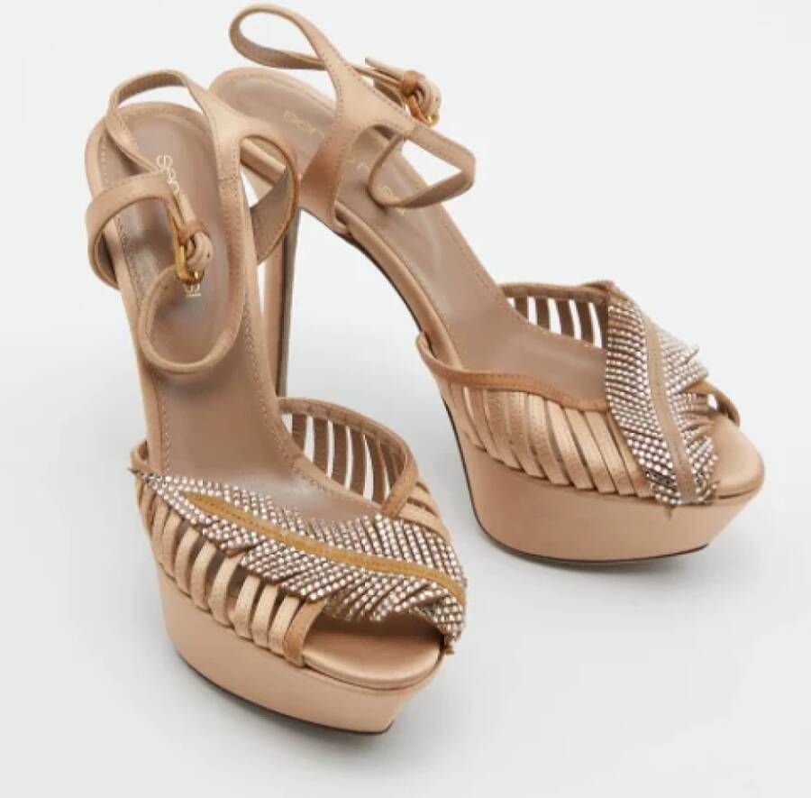 Sergio Rossi Pre-owned Satin sandals Brown Dames