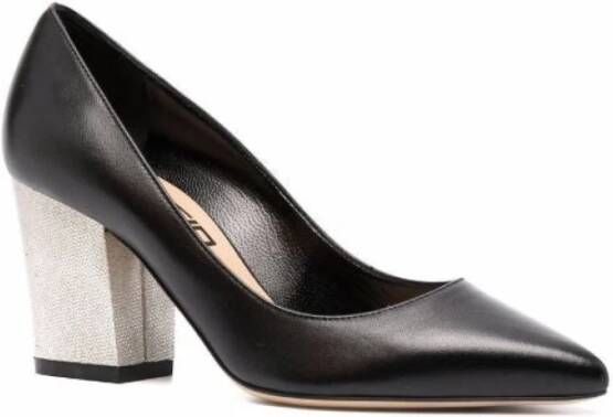 Sergio Rossi Elegante Zwarte Leren Middelhak Pumps Black Dames