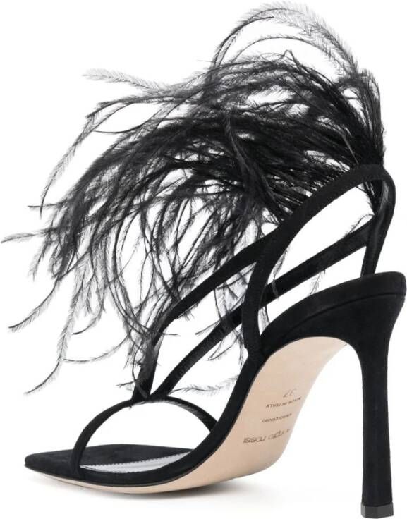 Sergio Rossi Zwarte Stiletto Sandalen met Veren Detail Zwart Dames