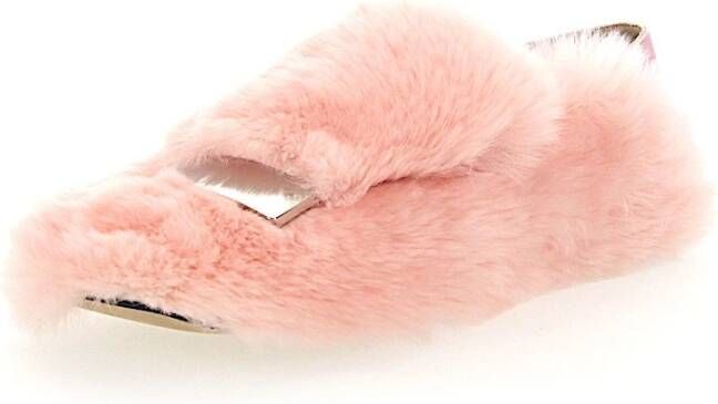 Sergio Rossi Luxe Konijnenbont Metalen Clip Slipper Roze Dames