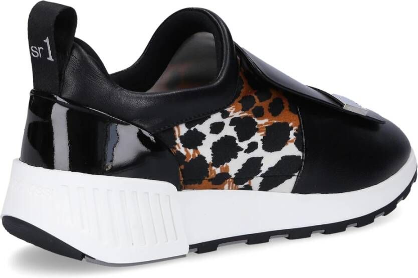 Sergio Rossi Leo Print Running Slip Ons Zwart Dames