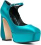 Sergio Rossi Teal Blauw Satijnen Platform Pumps Blue Dames - Thumbnail 2