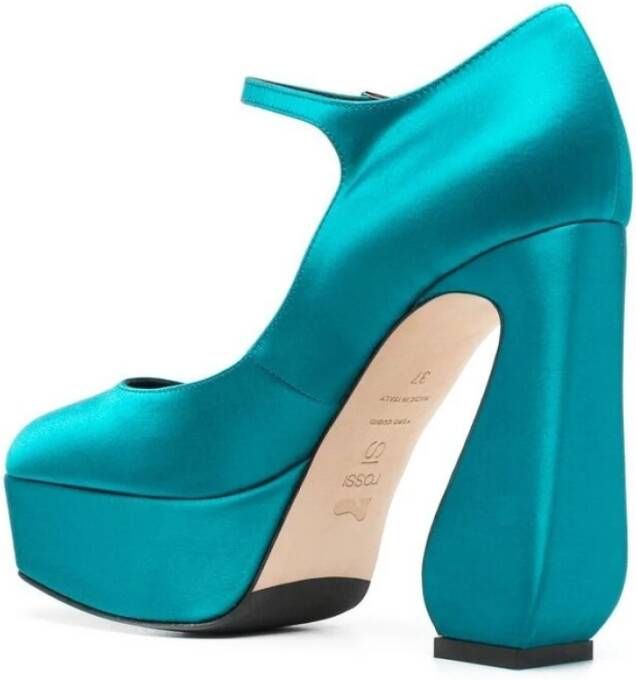 Sergio Rossi Teal Blauw Satijnen Platform Pumps Blue Dames