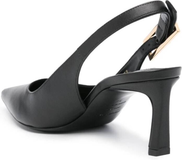 Sergio Rossi Zwarte Leren Puntige Neus Slingback Hakken Black Dames