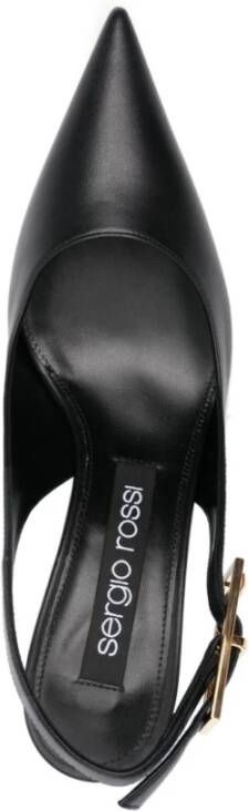 Sergio Rossi Zwarte Leren Puntige Neus Slingback Hakken Black Dames