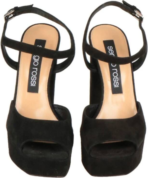 Sergio Rossi Zwarte Velvet Plateauhak Sandalen