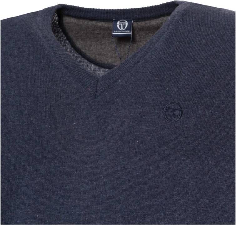 Sergio Tacchini V-hals wollen trui met geribbelde boorden en logo