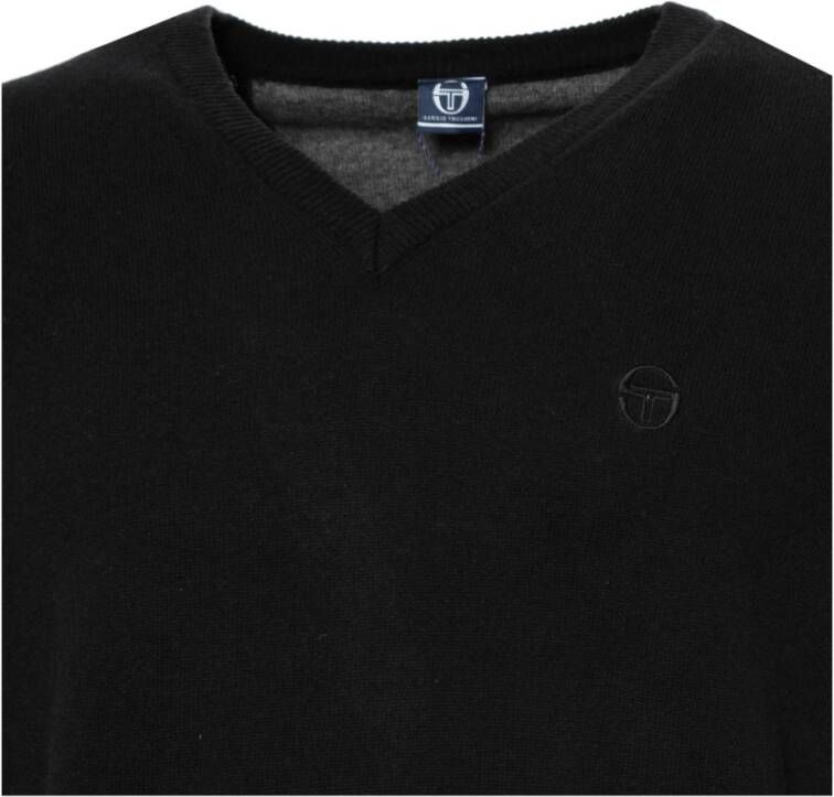 Sergio Tacchini Wollen trui met V-hals en geribbelde boorden en zichtbaar logo