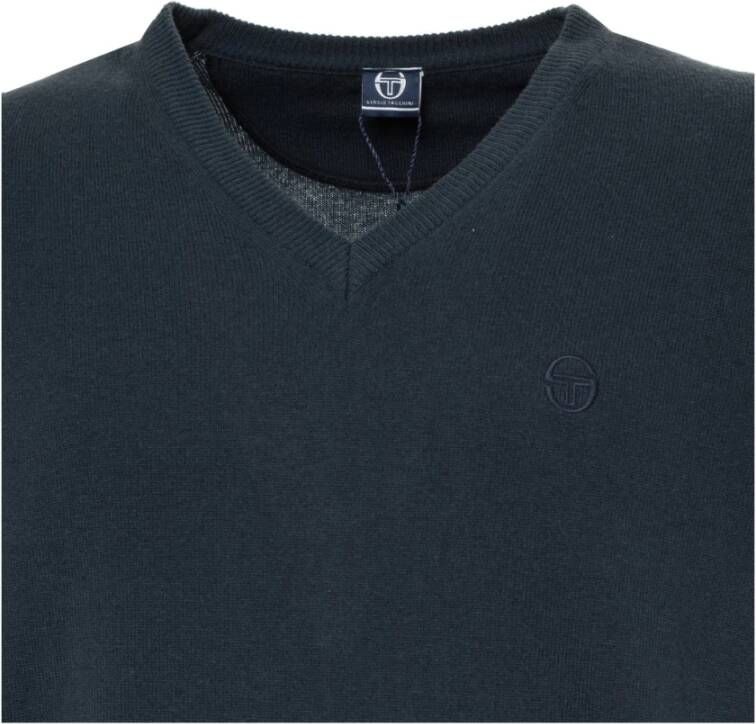 Sergio Tacchini Wollen trui met V-hals geribbelde boorden en zichtbaar logo