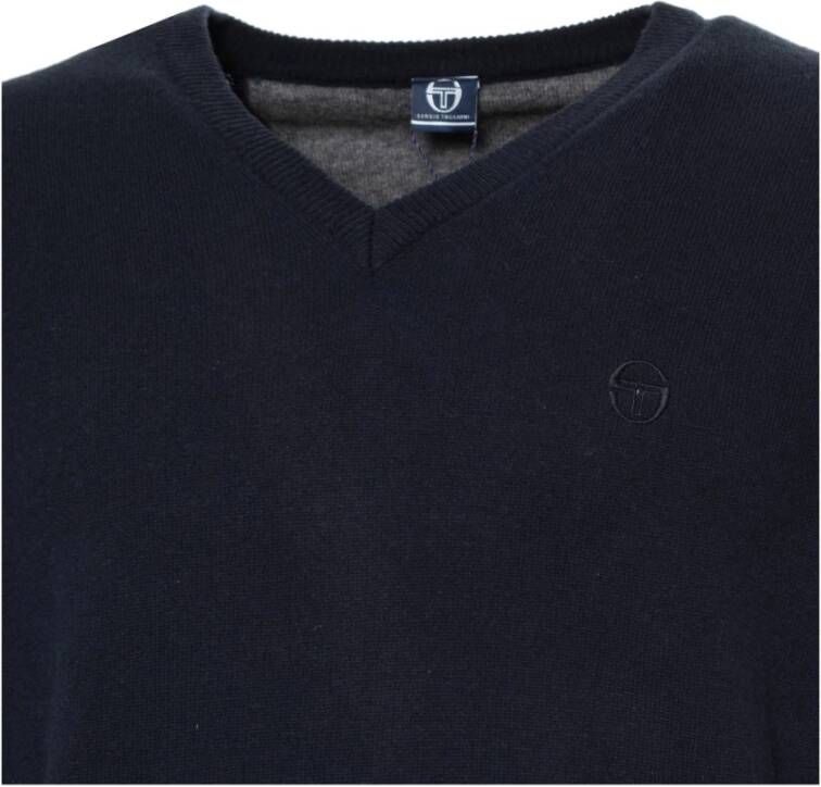 Sergio Tacchini Wollen V-hals trui met geribbelde boorden en zichtbaar logo