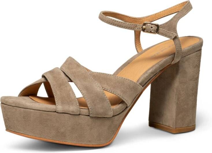 Shoe the Bear Chunky Hak Nova Strap Suède Taupe Beige Dames