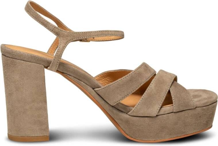 Shoe the Bear Chunky Hak Nova Strap Suède Taupe Beige Dames