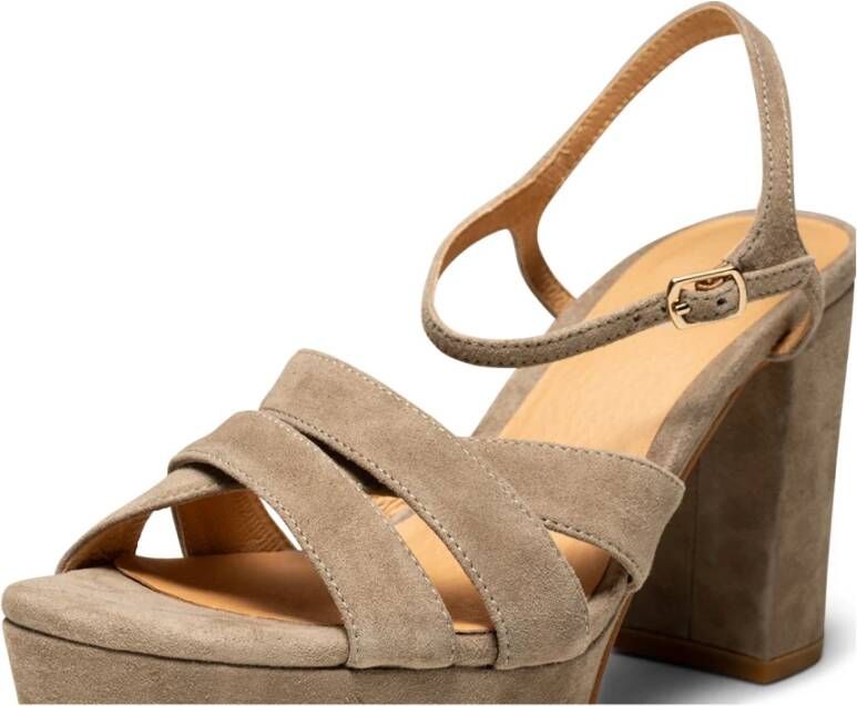 Shoe the Bear Chunky Hak Nova Strap Suède Taupe Beige Dames