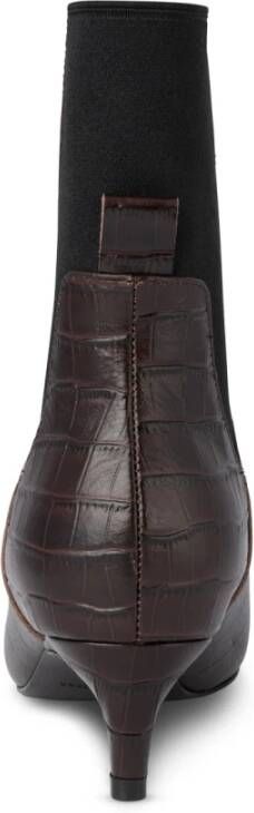Shoe the Bear Croco Pointy Toe Bootie Brown Dames