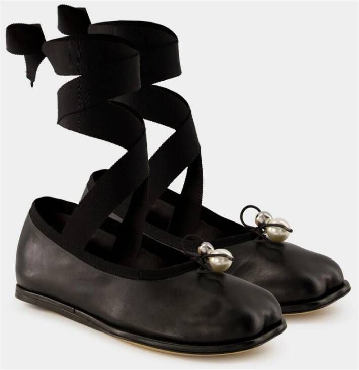 Simone Rocha Zwarte Leren Heart Toe Ballerina Black Dames