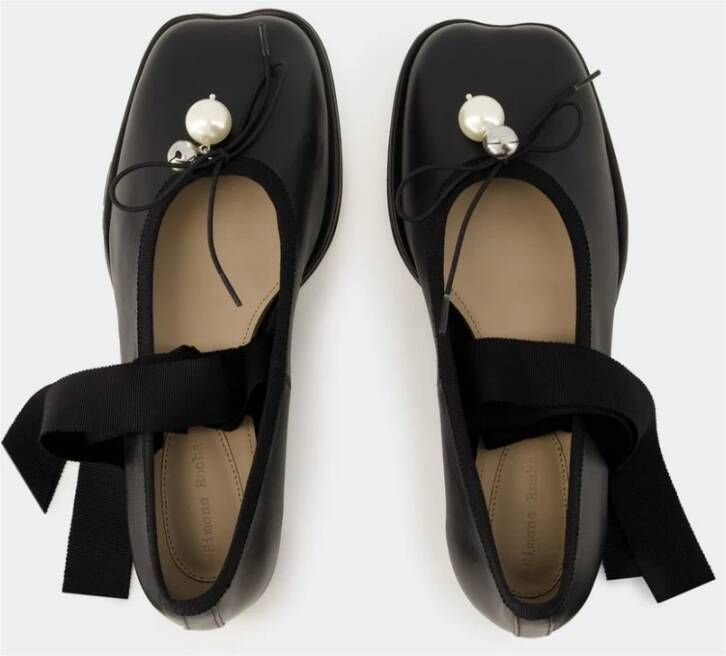 Simone Rocha Zwarte Leren Heart Toe Ballerina Black Dames