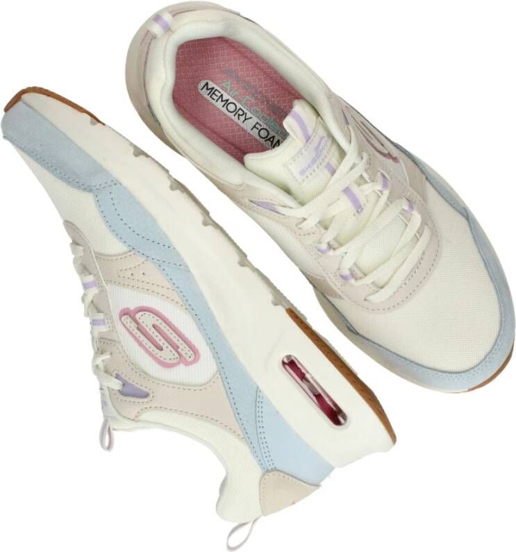 Skechers Beige Leren en Textiele Sneaker met Pastelkleurige Details Beige Dames