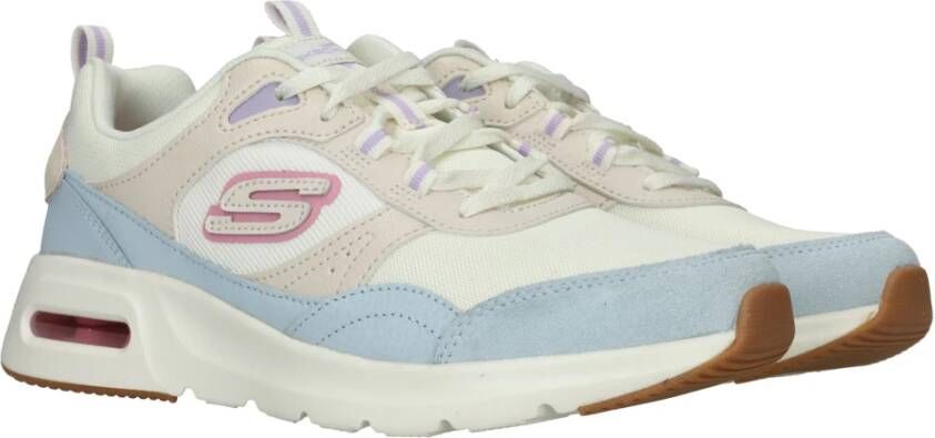 Skechers Beige Leren en Textiele Sneaker met Pastelkleurige Details Beige Dames