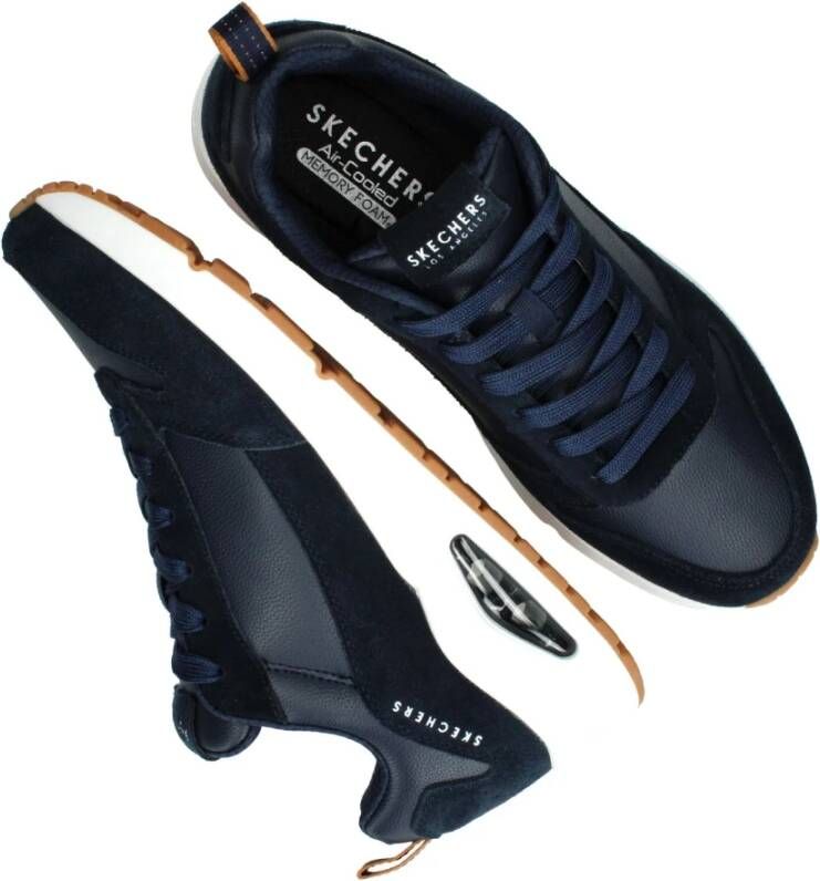 Skechers Blauwe Suède Casual Sneaker met Air-cooled Memory Foam Blauw Heren