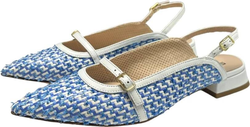 Status Leren en raffia ballerina schoenen Blue Dames