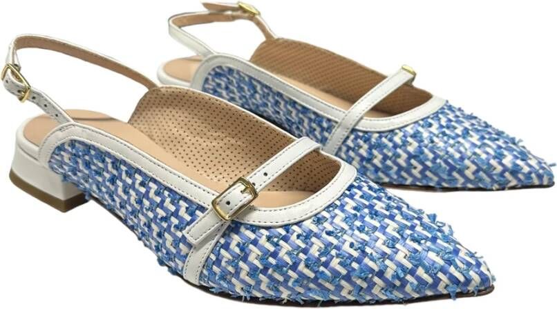 Status Leren en raffia ballerina schoenen Blue Dames