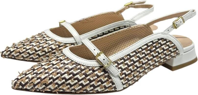 Status Leren en raffia ballerina schoenen Brown Dames