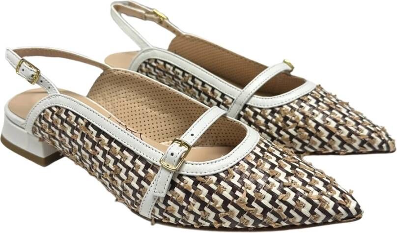Status Leren en raffia ballerina schoenen Brown Dames