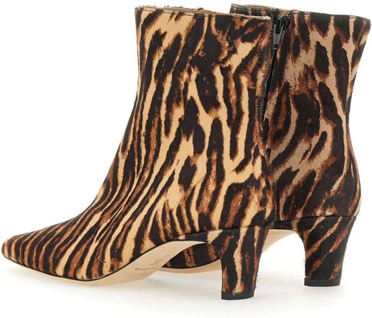 Staud Gedrukte Ponyhuid Enkellaarzen Brown Dames