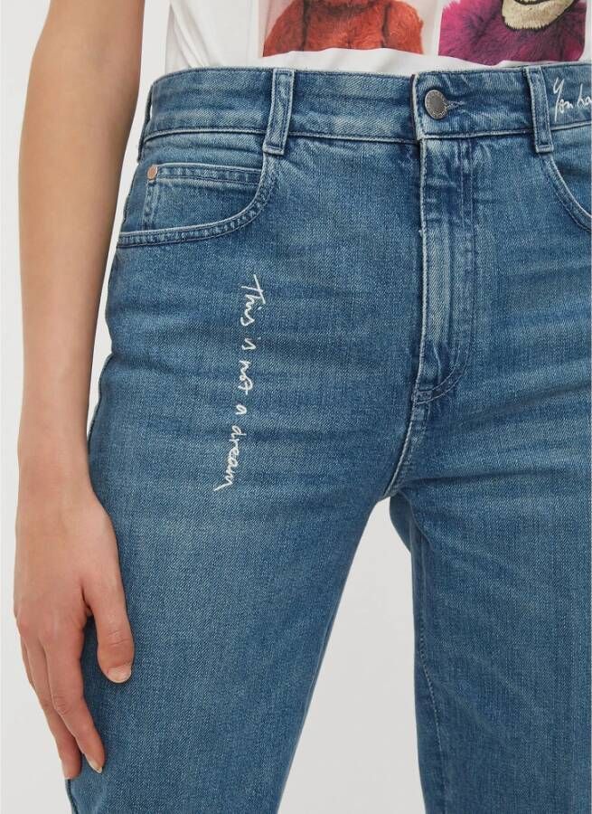 Stella McCartney Witte Slogan Geborduurde Denim Jeans