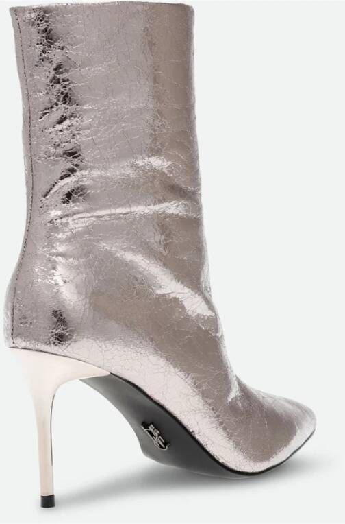 Steve Madden Metallic Zilveren Puntige Enkellaarzen Grijs Dames